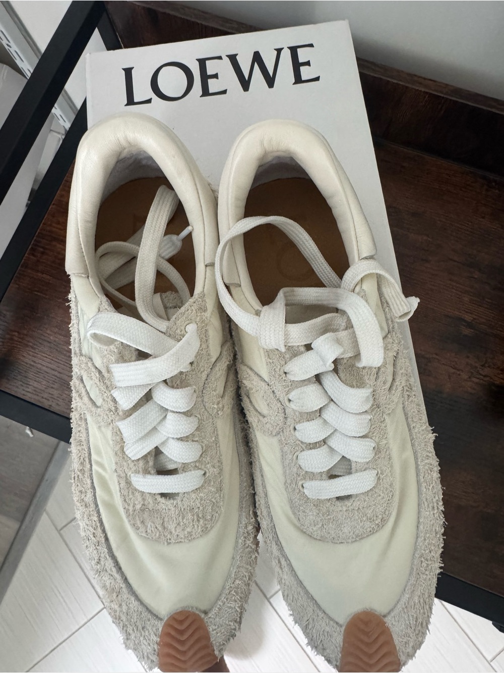 AUTHENTIC: Loewe Cream and White Low-Top Sneakers